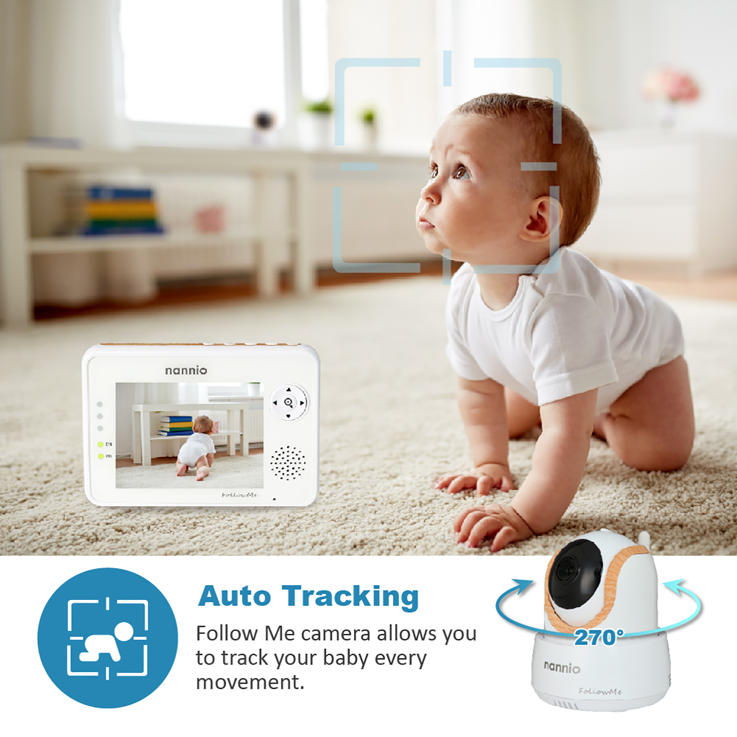 nannio Monitor de bebé Hero2 Video Monitores de bebé con cámara y audio,  conversación bidireccional, visión nocturna automática, activación por voz,  5